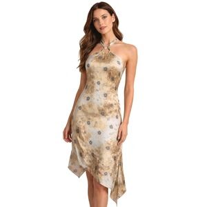 Vintage Taboo Y2K Halter Dress Ombre Floral Handkerchief Hem Women's Size M 90's